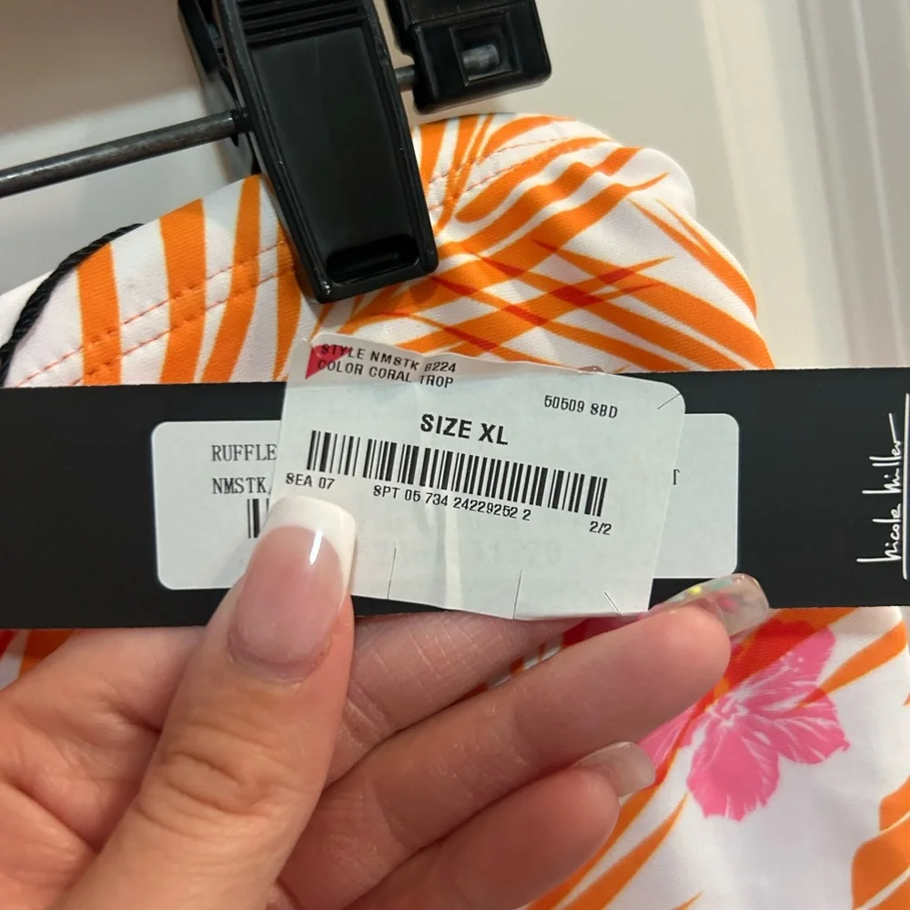 NWT Nicole Miller Tropical Swim Skirt Orange Pink Floral Cover-Up Bottom Size XL - Picture 7 of 8